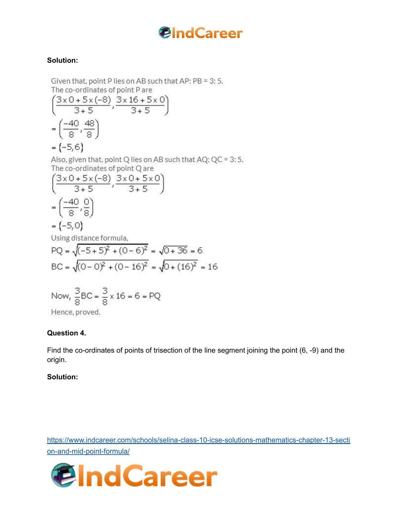 Selina Class 10 ICSE Solutions Mathematics : Chapter 13 - Section and Mid-Point Formula - Page 44