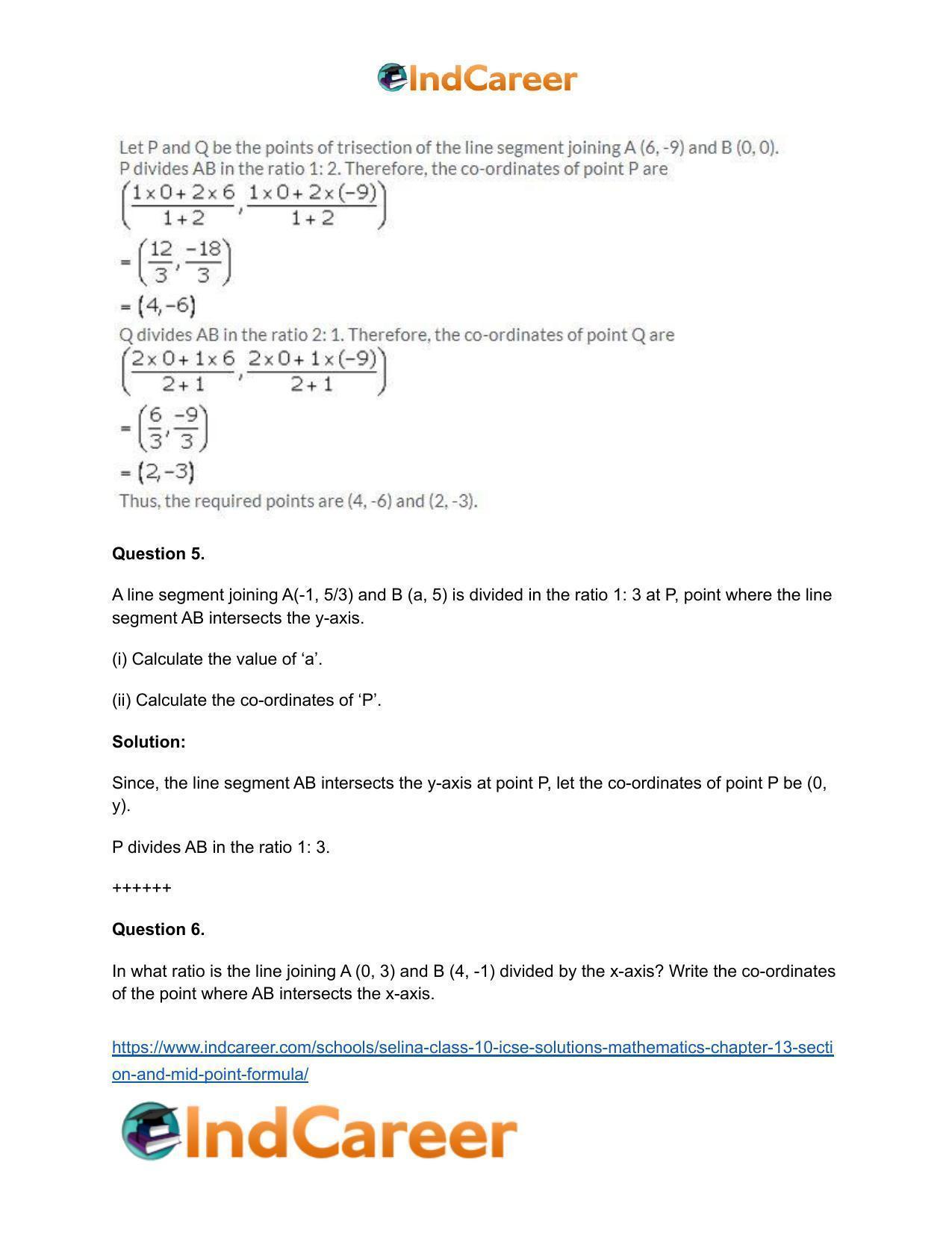 Selina Class 10 ICSE Solutions Mathematics : Chapter 13 - Section and Mid-Point Formula - Page 45