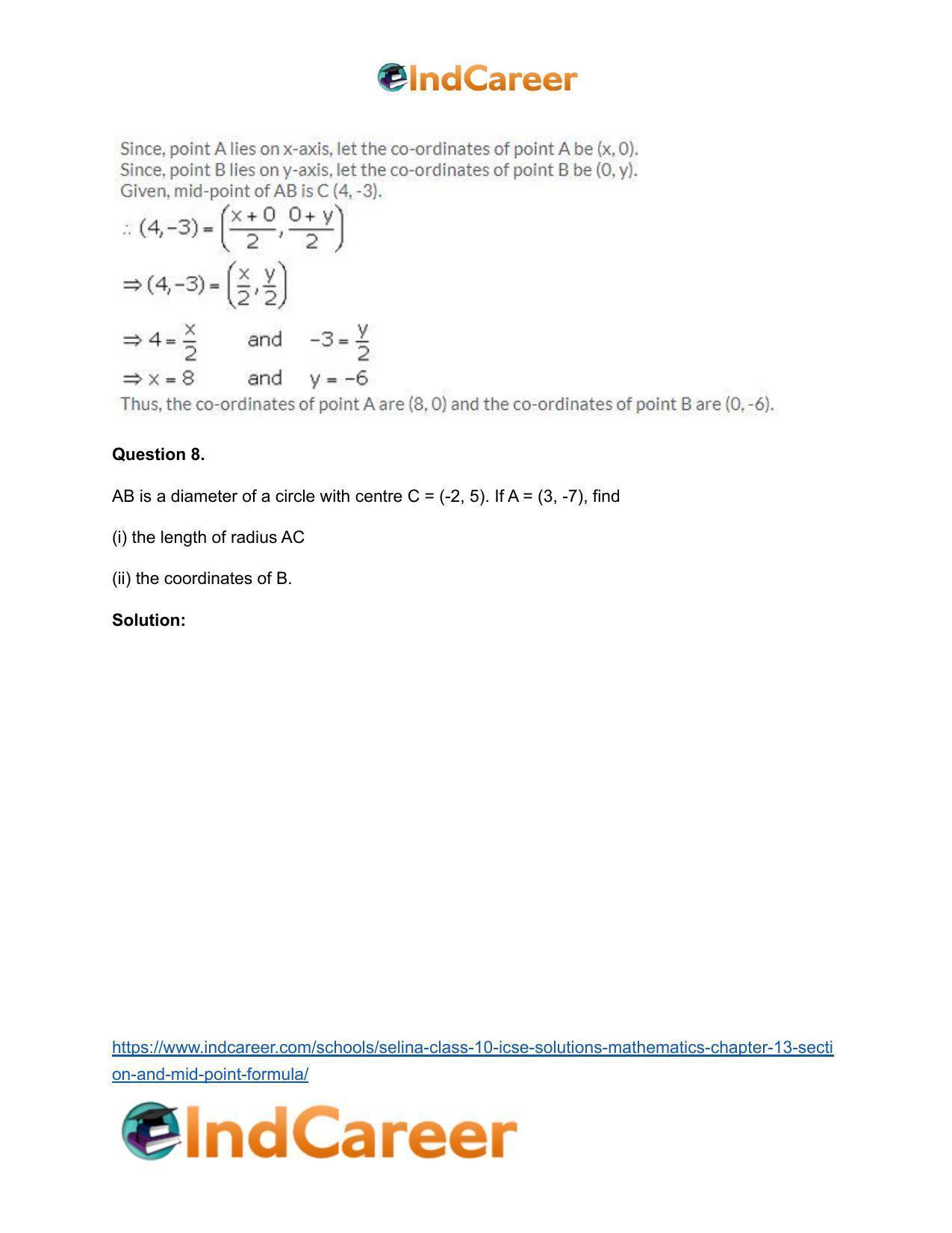 Selina Class 10 ICSE Solutions Mathematics : Chapter 13 - Section and Mid-Point Formula - Page 47