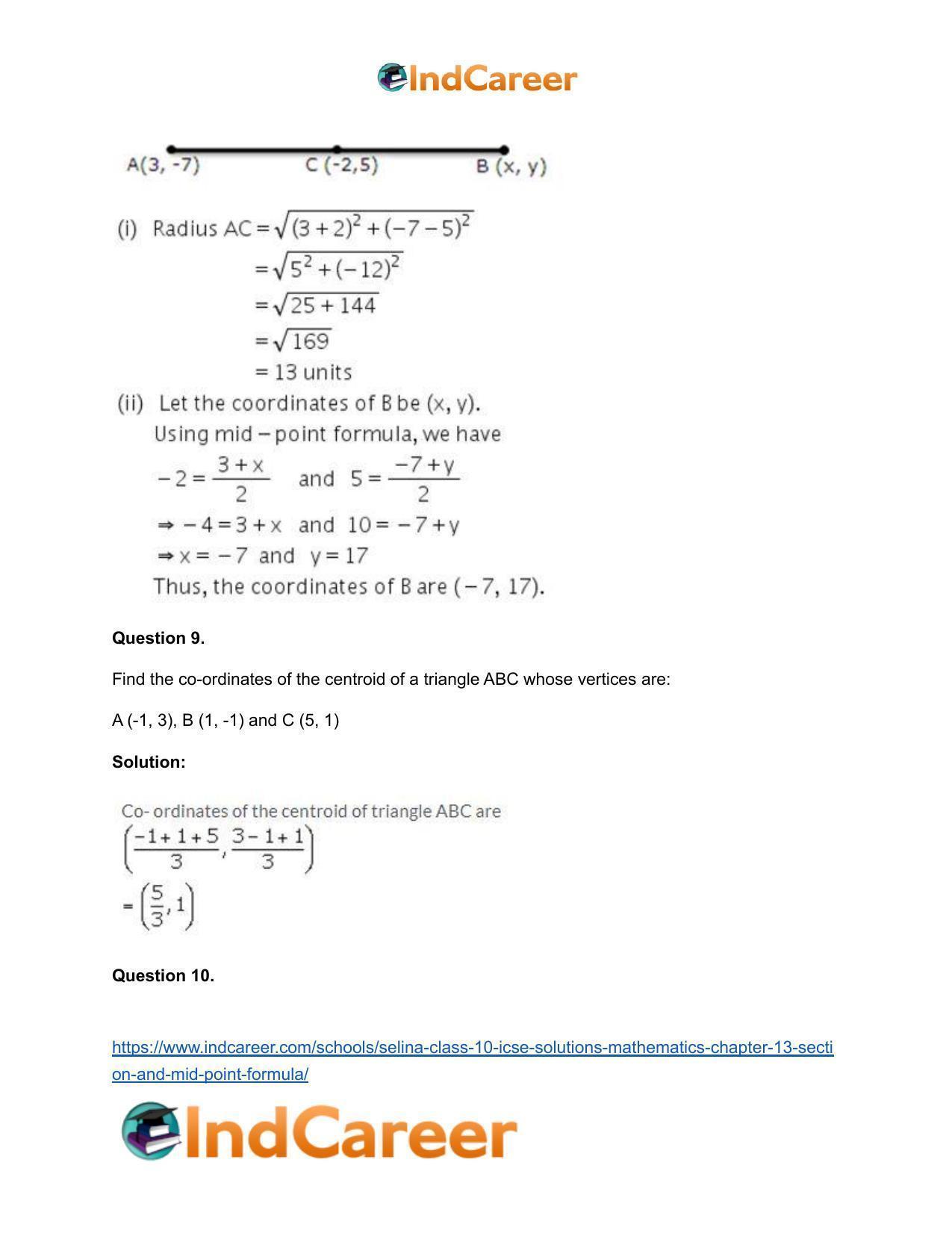 Selina Class 10 ICSE Solutions Mathematics : Chapter 13 - Section and Mid-Point Formula - Page 48