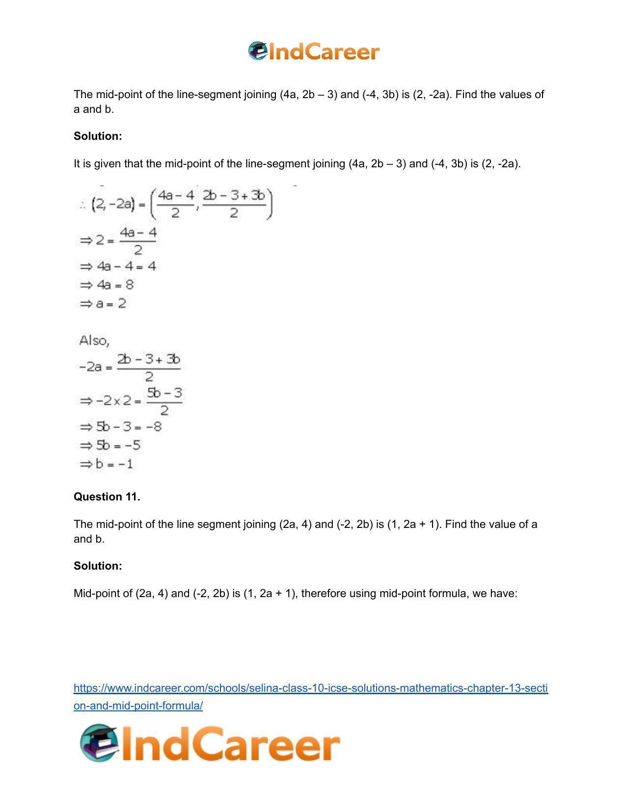 Selina Class 10 ICSE Solutions Mathematics : Chapter 13 - Section and Mid-Point Formula - Page 49
