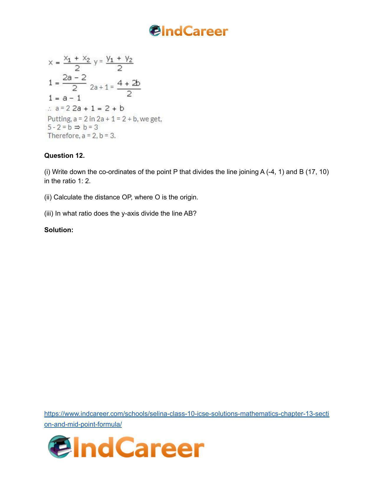 Selina Class 10 ICSE Solutions Mathematics : Chapter 13 - Section and Mid-Point Formula - Page 50