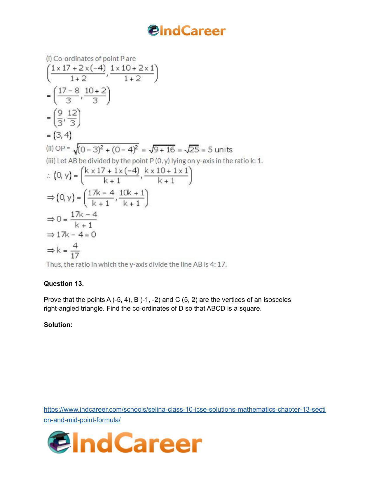 Selina Class 10 ICSE Solutions Mathematics : Chapter 13 - Section and Mid-Point Formula - Page 51