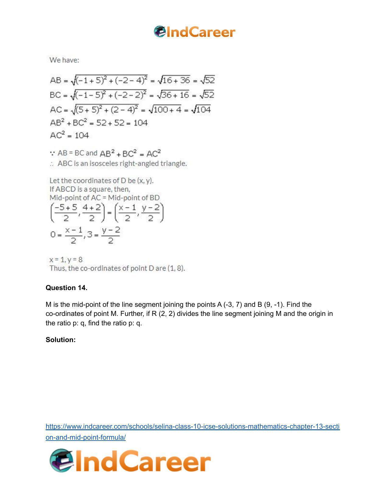 Selina Class 10 ICSE Solutions Mathematics : Chapter 13 - Section and Mid-Point Formula - Page 52