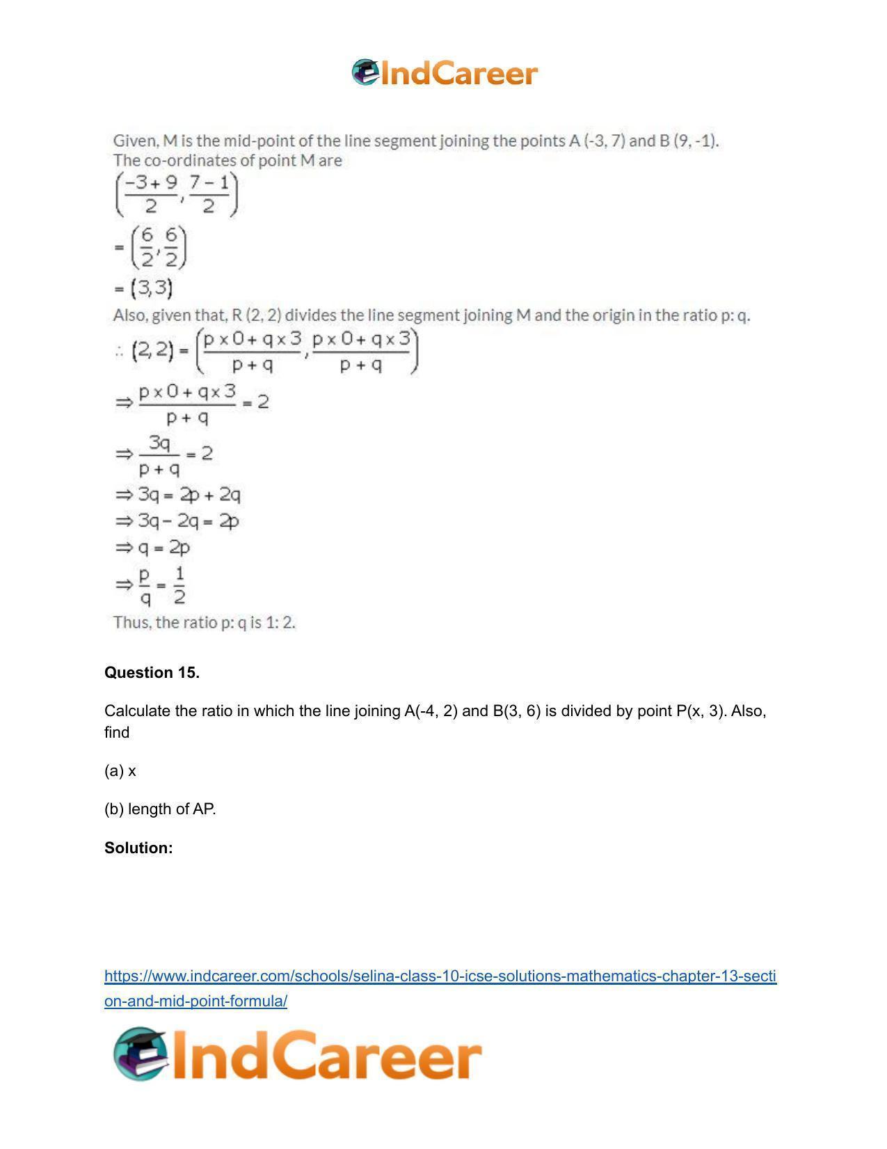 Selina Class 10 ICSE Solutions Mathematics : Chapter 13 - Section and Mid-Point Formula - Page 53