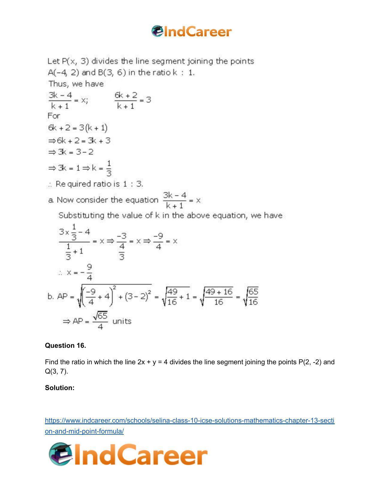 Selina Class 10 ICSE Solutions Mathematics : Chapter 13 - Section and Mid-Point Formula - Page 54