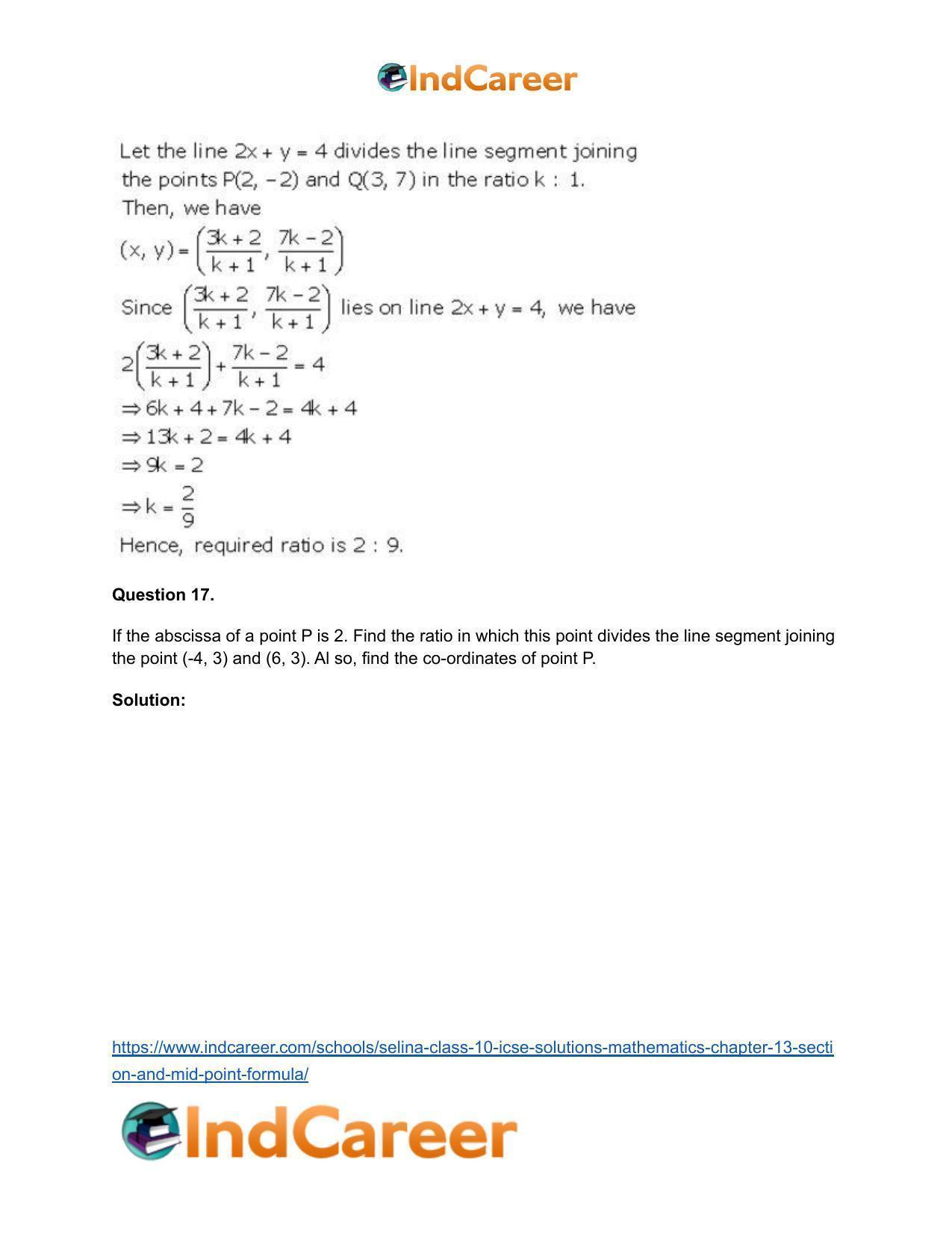 Selina Class 10 ICSE Solutions Mathematics : Chapter 13 - Section and Mid-Point Formula - Page 55