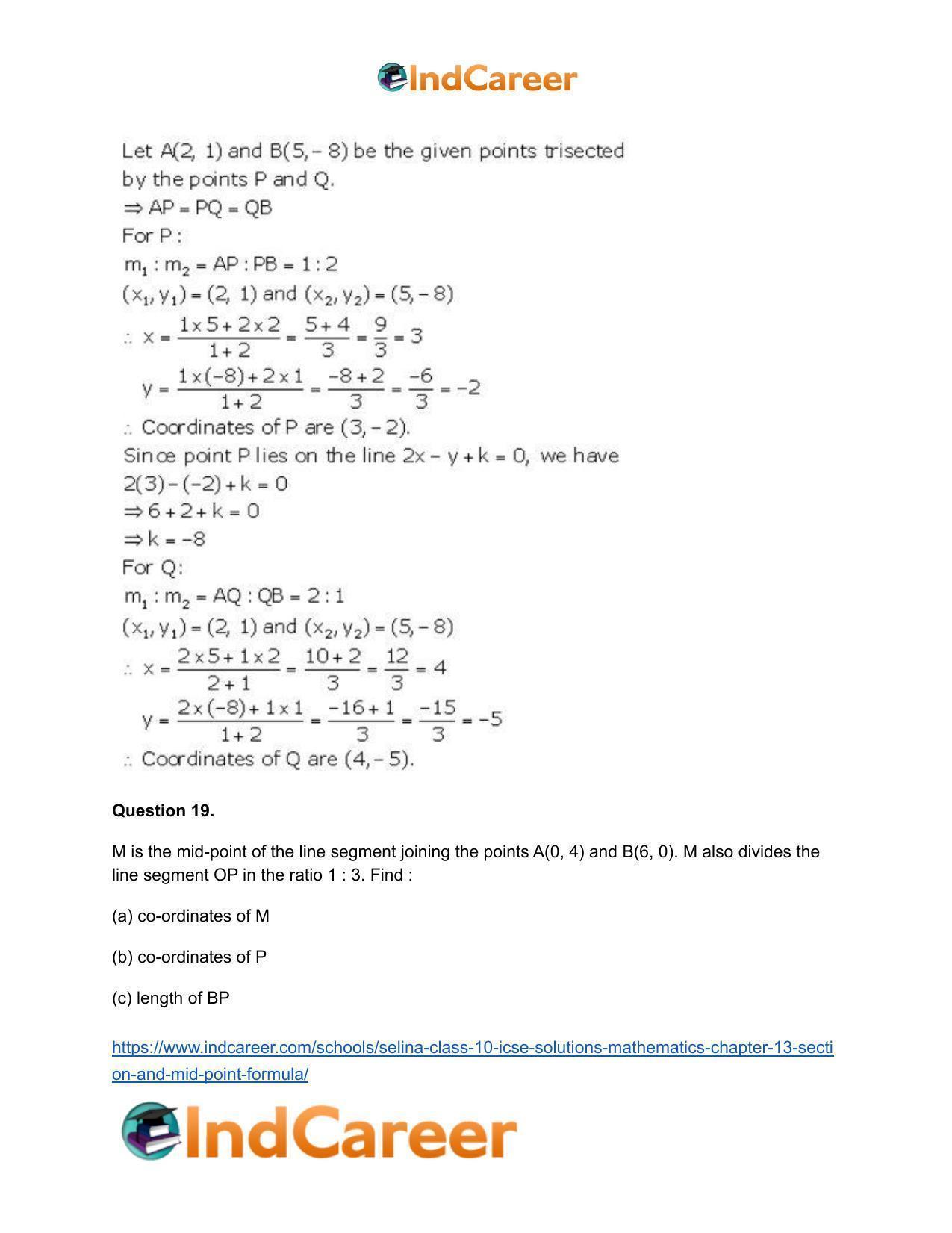 Selina Class 10 ICSE Solutions Mathematics : Chapter 13 - Section and Mid-Point Formula - Page 57