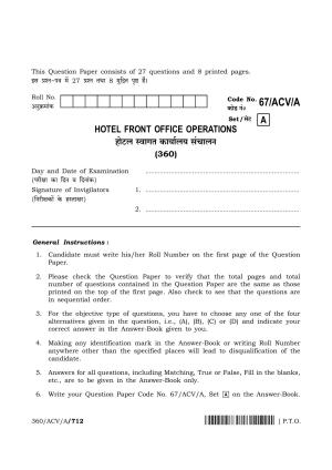 NIOS 2024 Class 12 Hotel Front Office Operations Question Paper