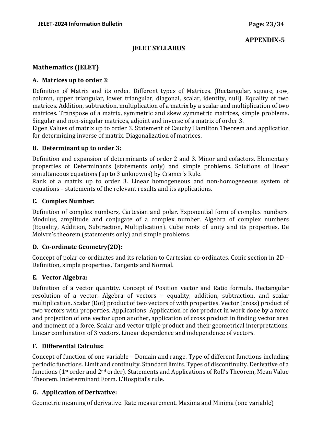 WBJEE JELET Syllabus 2025 - Page 1