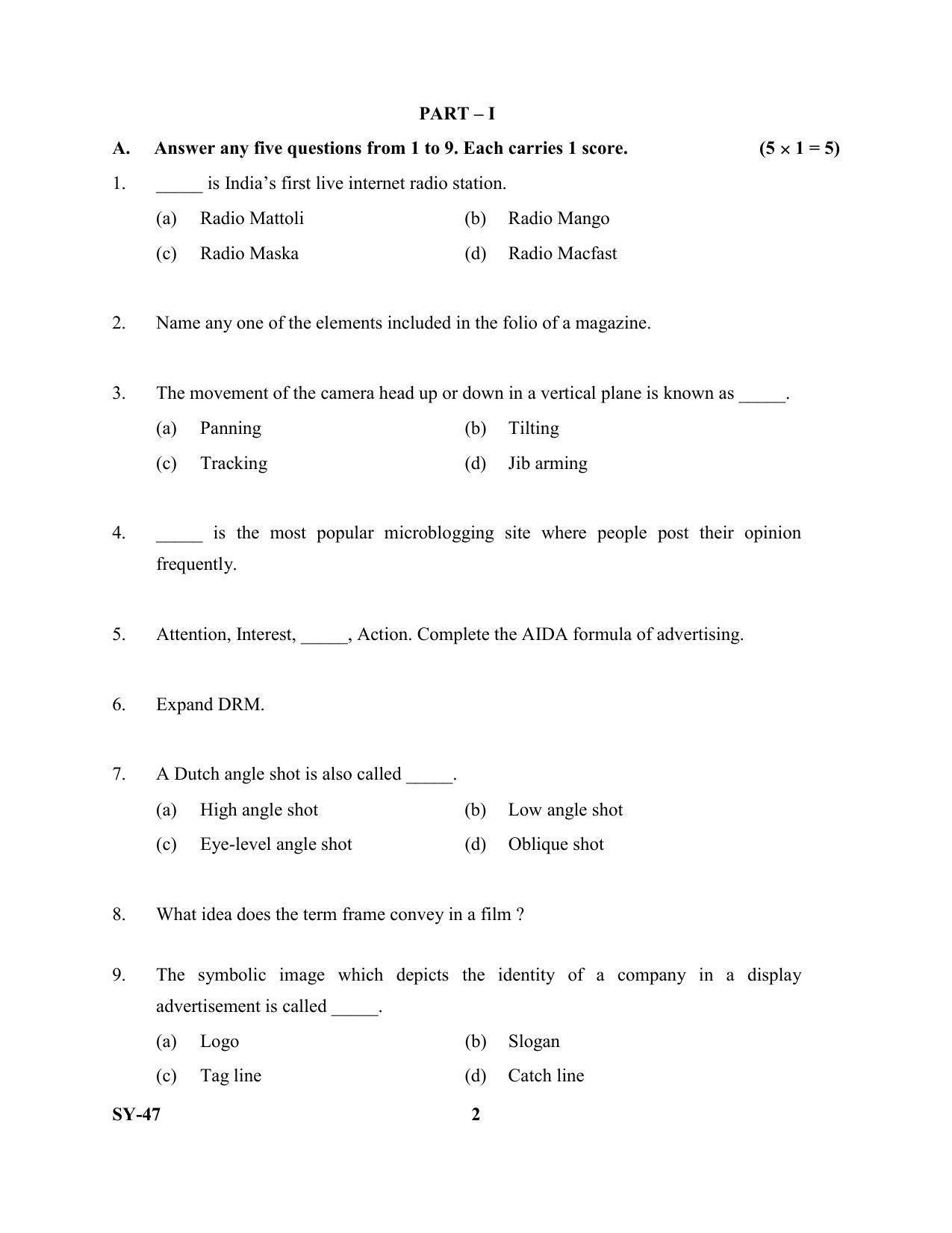 Kerala Plus Two Question Paper 2022 - Journalism - Page 2