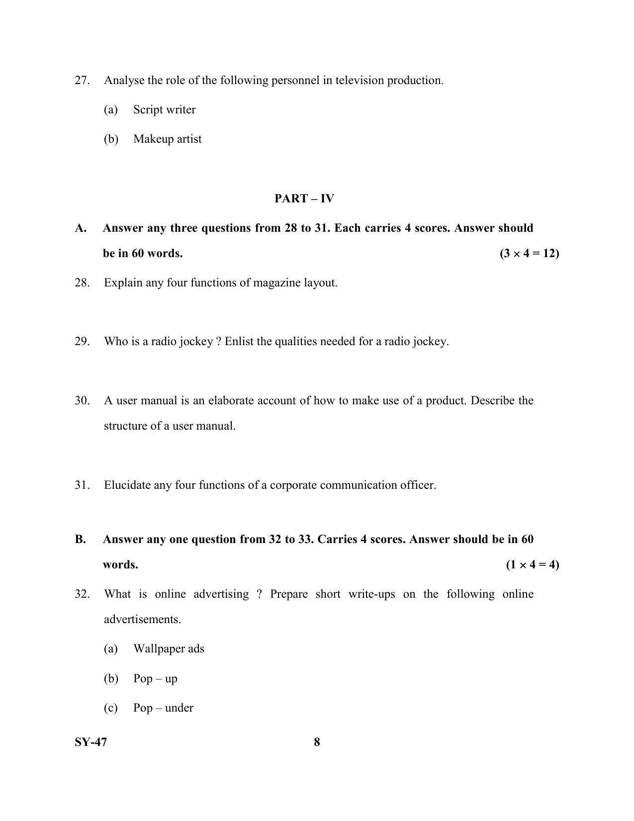 Kerala Plus Two Question Paper 2022 - Journalism - Page 8