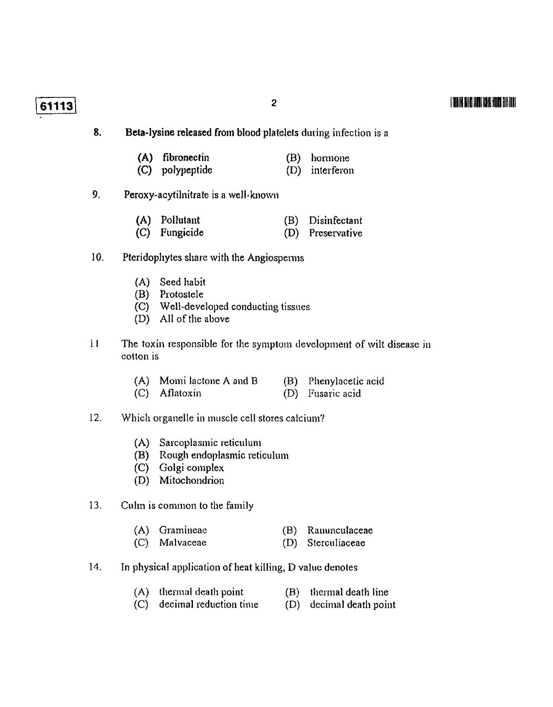 CUSAT CAT 2013 Life Science Question Paper - Page 3