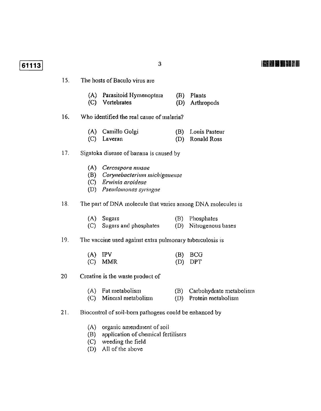 CUSAT CAT 2013 Life Science Question Paper - Page 4