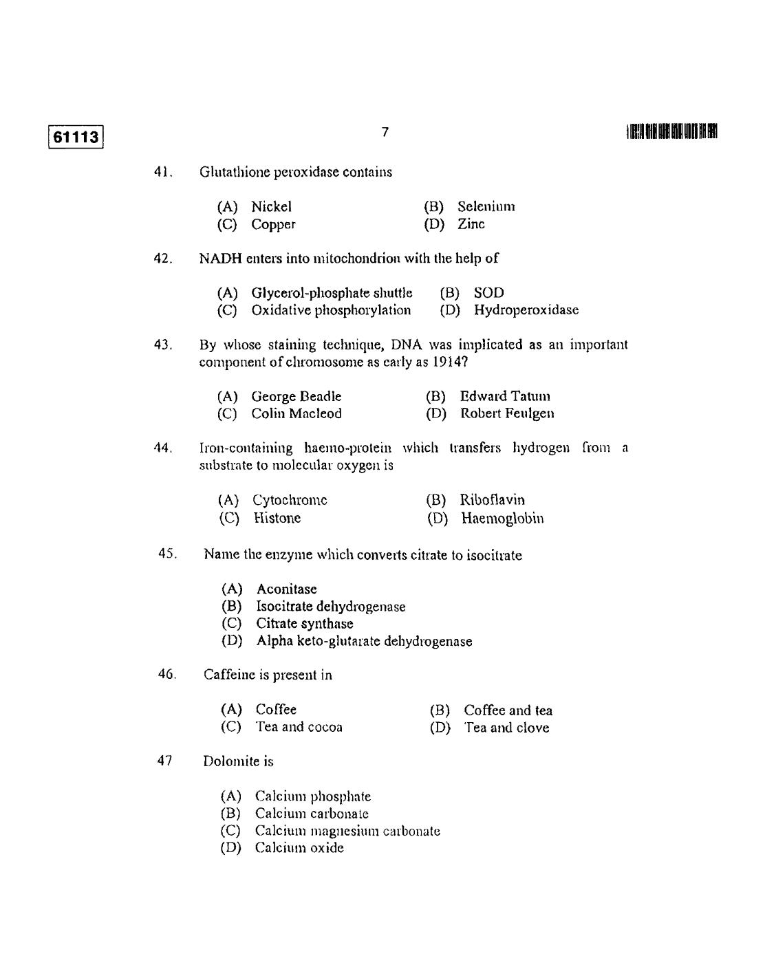 CUSAT CAT 2013 Life Science Question Paper - Page 8