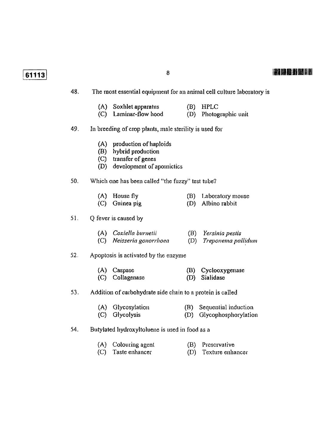 CUSAT CAT 2013 Life Science Question Paper - Page 9