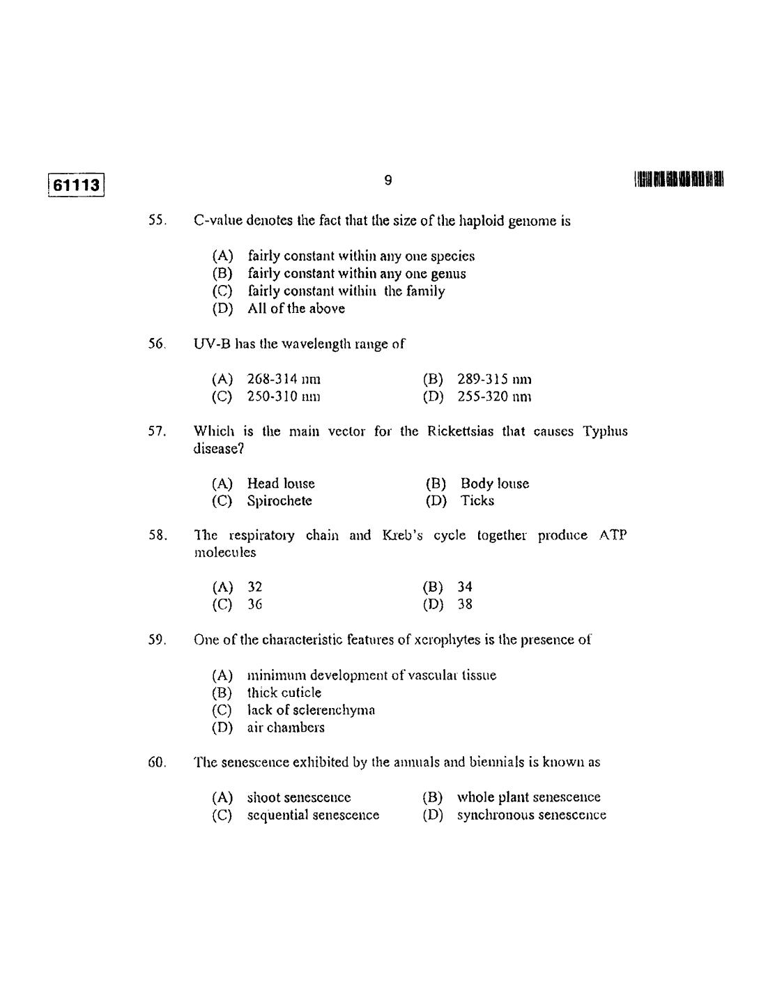 CUSAT CAT 2013 Life Science Question Paper - Page 10