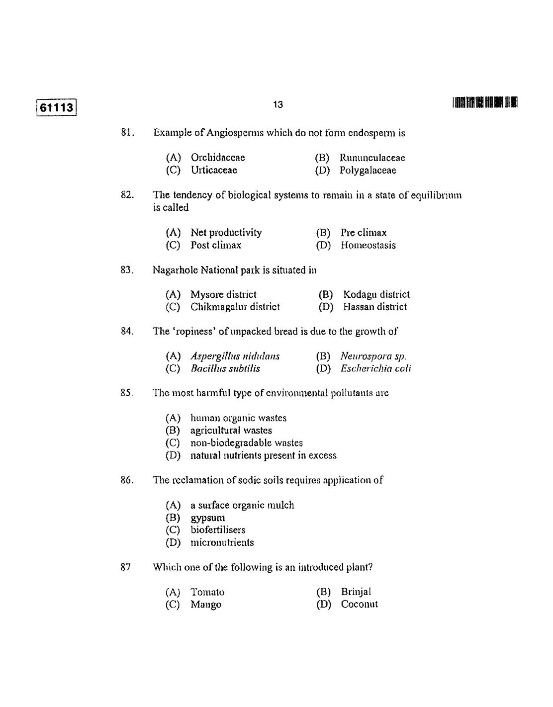 CUSAT CAT 2013 Life Science Question Paper - Page 14