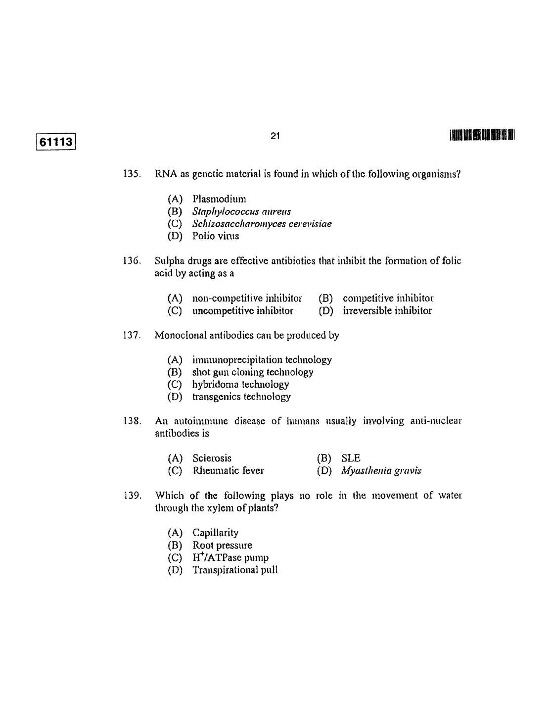 CUSAT CAT 2013 Life Science Question Paper - Page 22