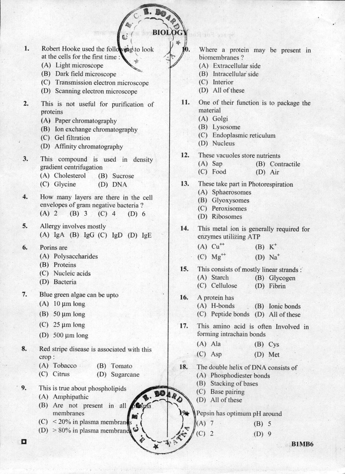 BCECE Biology 2016 Question Paper - Page 4