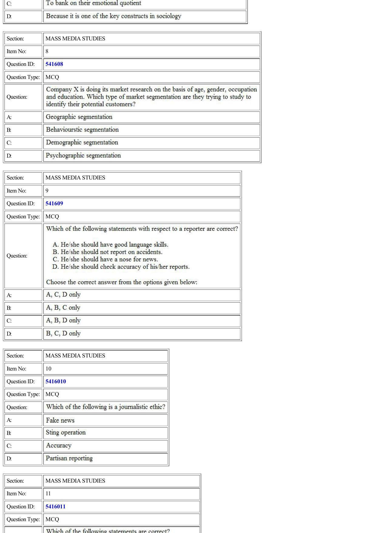 CUET 2022 Question Paper of Mass Media Studies - Page 3