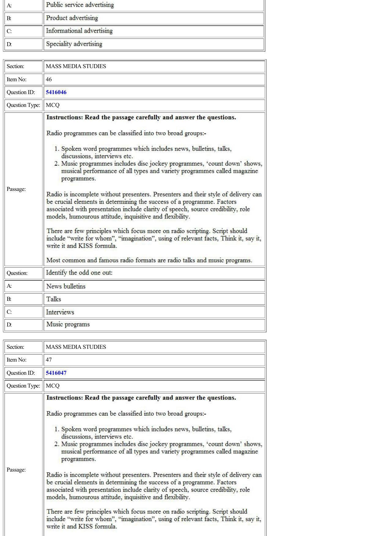 CUET 2022 Question Paper of Mass Media Studies - Page 15