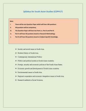 NTA PhD Entrance Exam South Asian Studies Syllabus