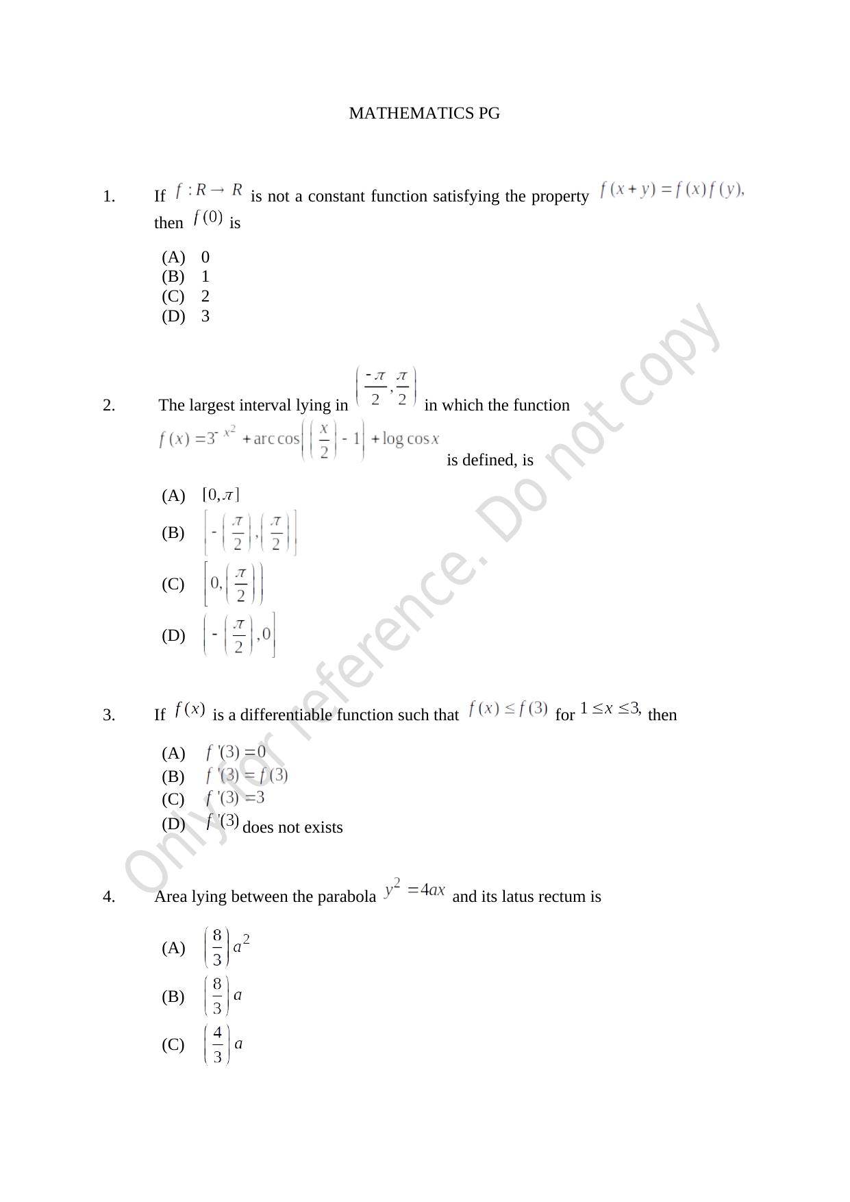 CUSAT CAT 2021 Mathematics PG Question Paper - Page 1