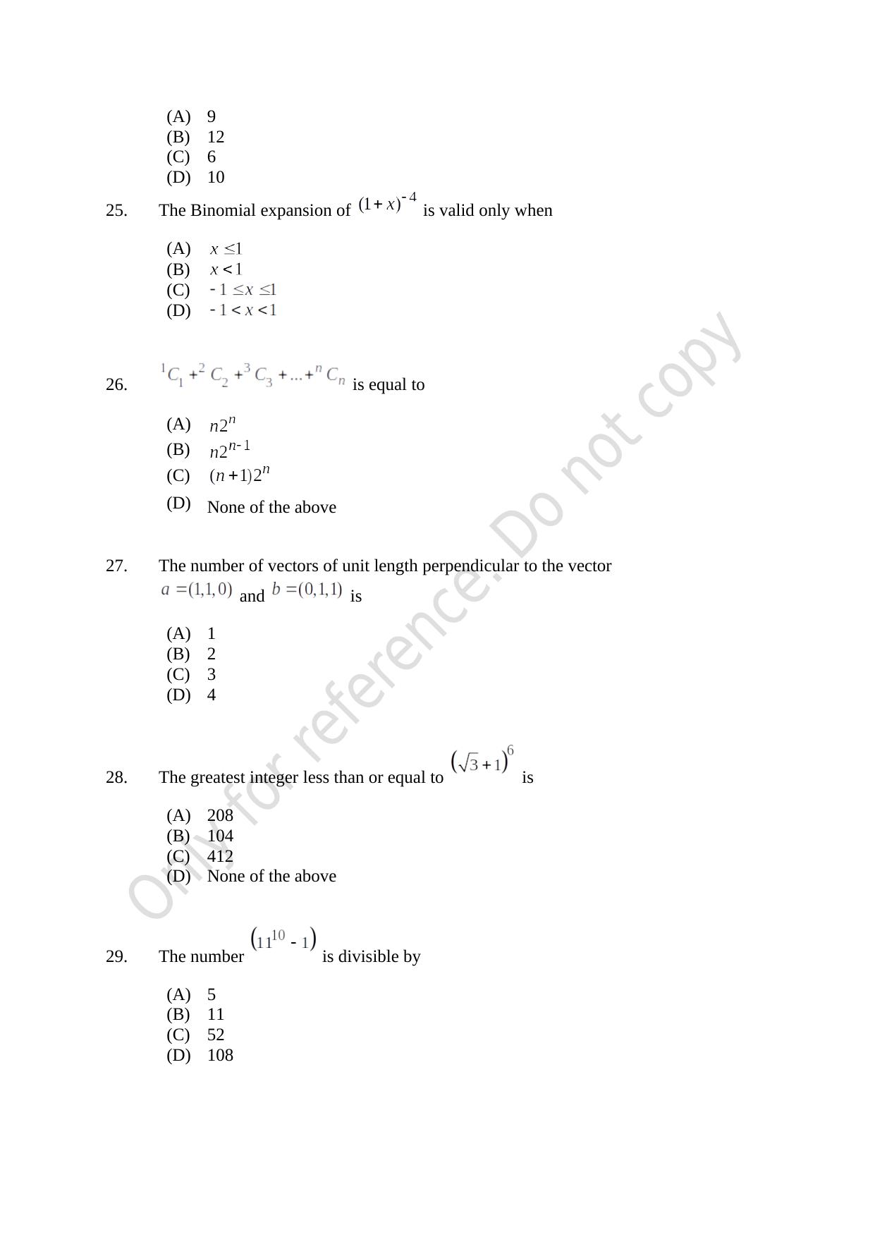 CUSAT CAT 2021 Mathematics PG Question Paper - Page 6
