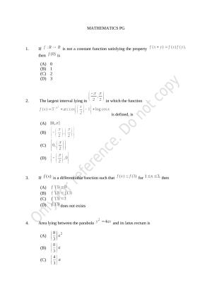 CUSAT CAT 2021 Mathematics PG Question Paper