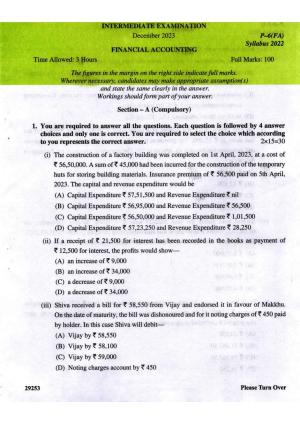ICMAI Intermediate December 2023 Question Paper - Financial Accounting