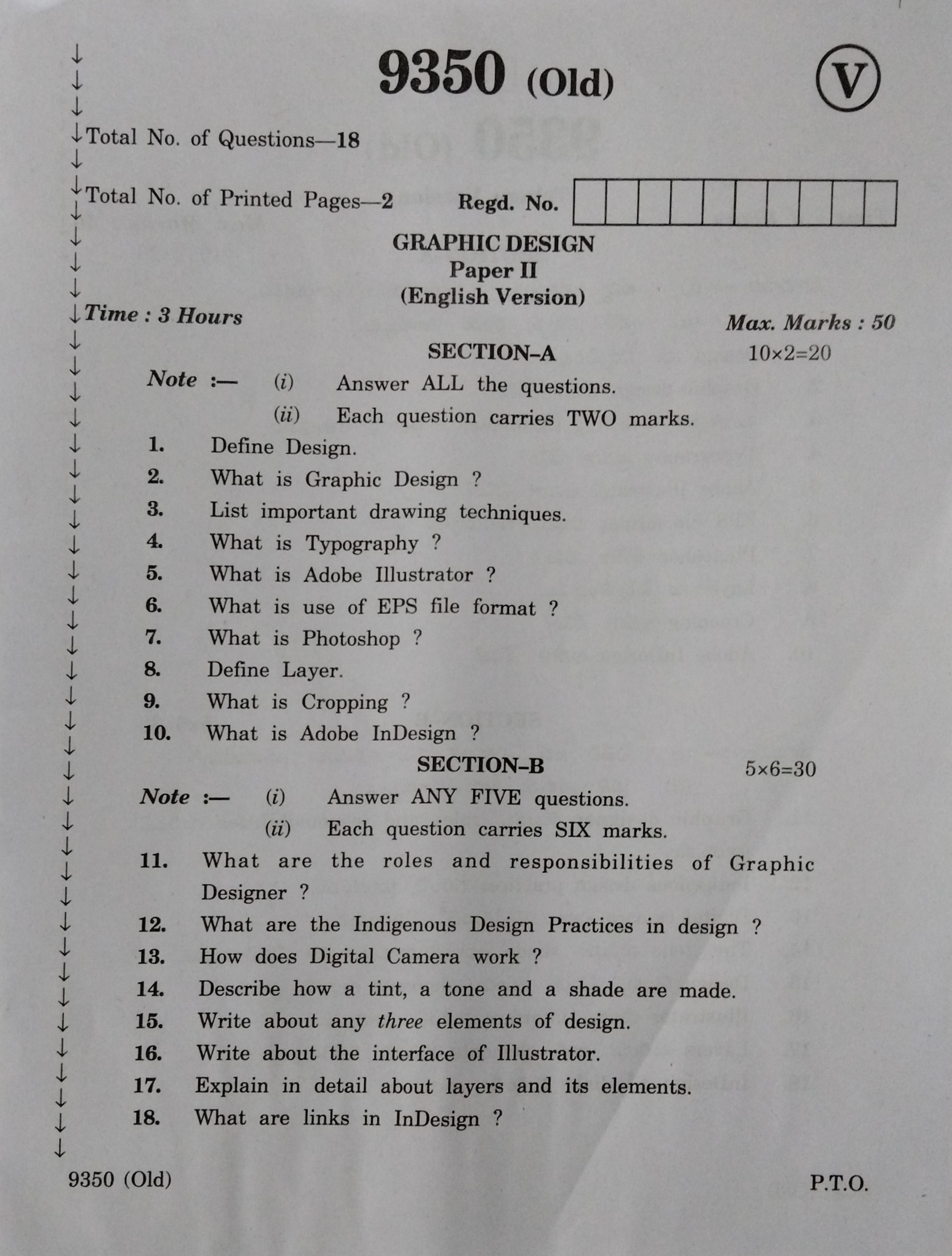 AP Inter 2nd Year Vocational Question Paper March - 2020 - Graphic Design - II (old) - Page 1