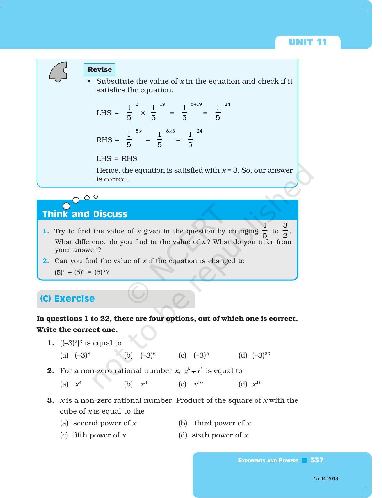 NCERT Exemplar Book for Class 7 Maths: Chapter 11- Exponents and Powers - Page 6