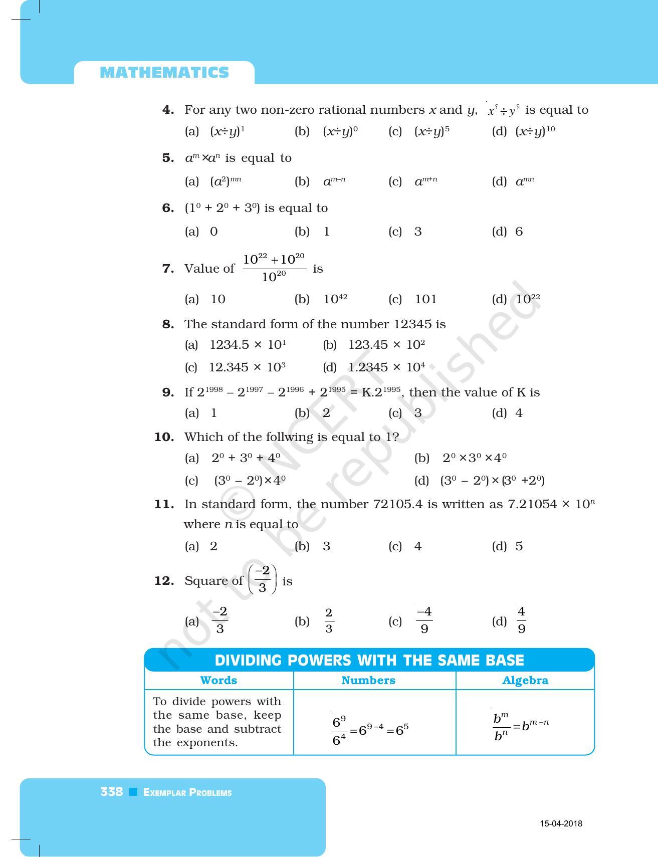 NCERT Exemplar Book for Class 7 Maths: Chapter 11- Exponents and Powers - Page 7