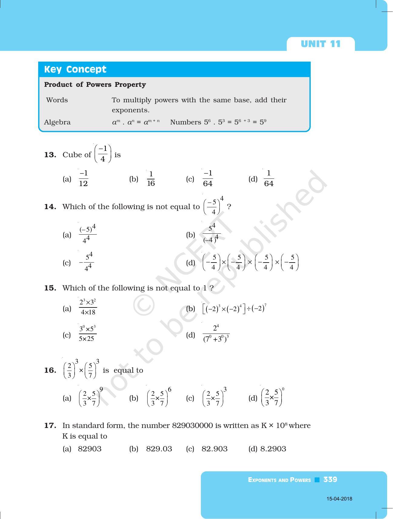 NCERT Exemplar Book for Class 7 Maths: Chapter 11- Exponents and Powers - Page 8