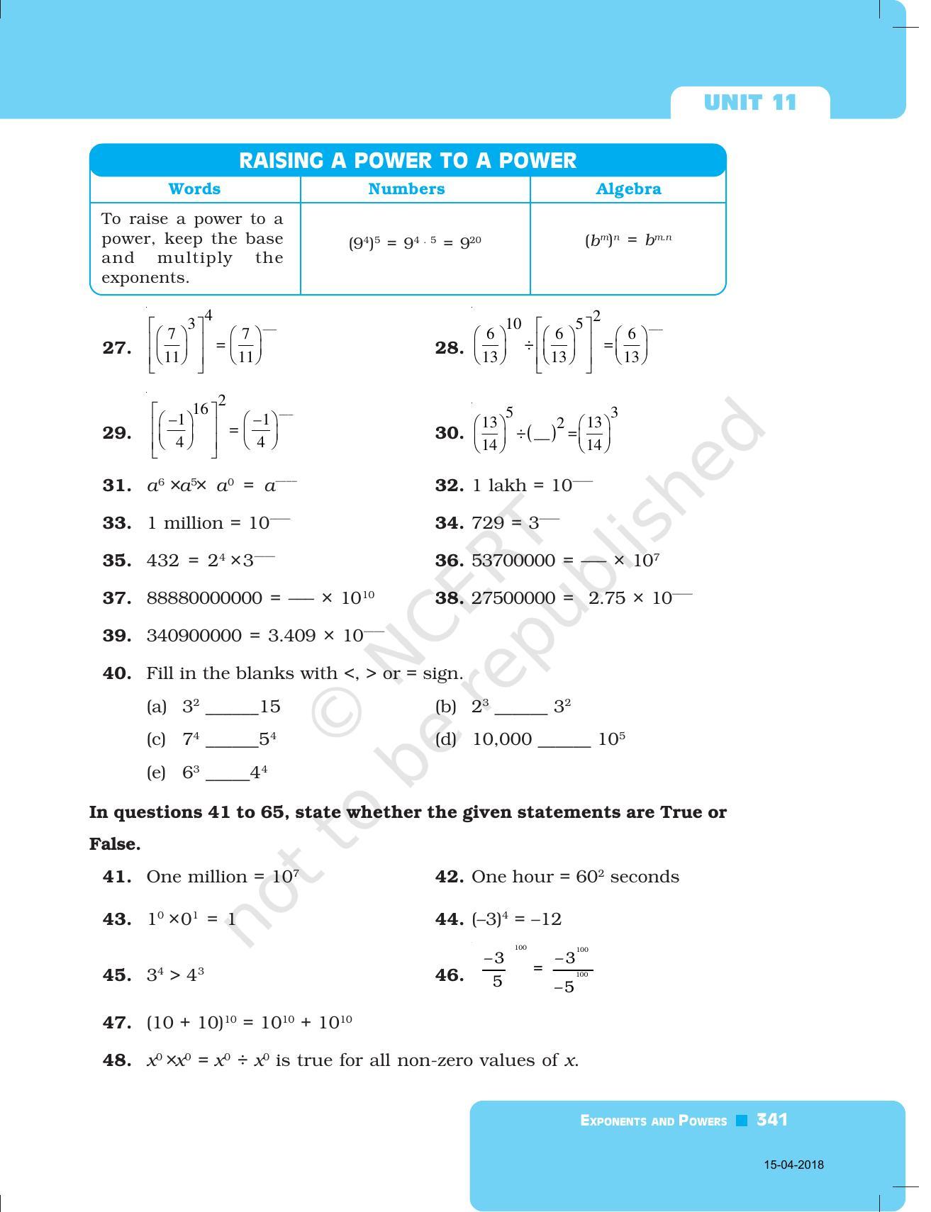 NCERT Exemplar Book for Class 7 Maths: Chapter 11- Exponents and Powers - Page 10
