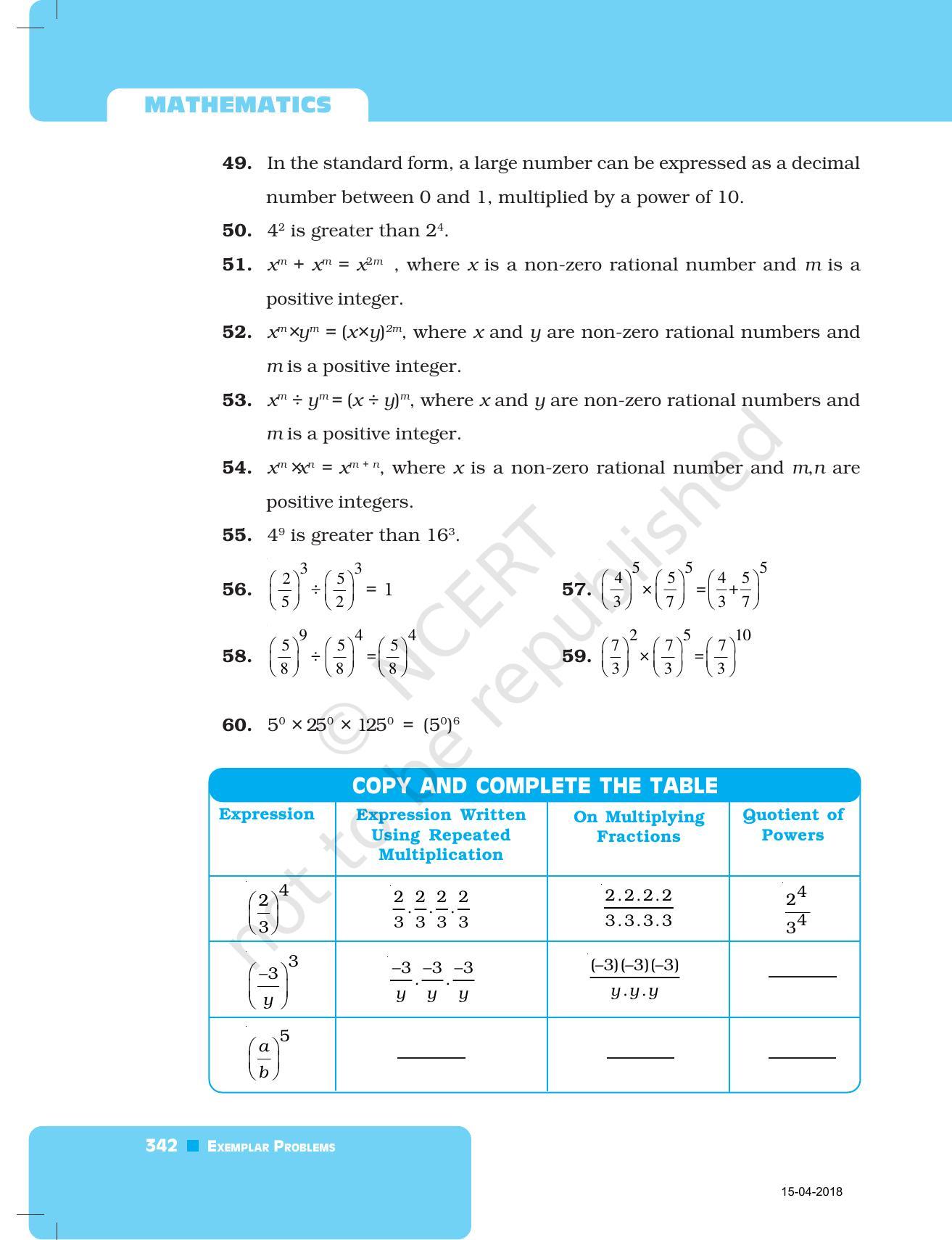 NCERT Exemplar Book for Class 7 Maths: Chapter 11- Exponents and Powers - Page 11