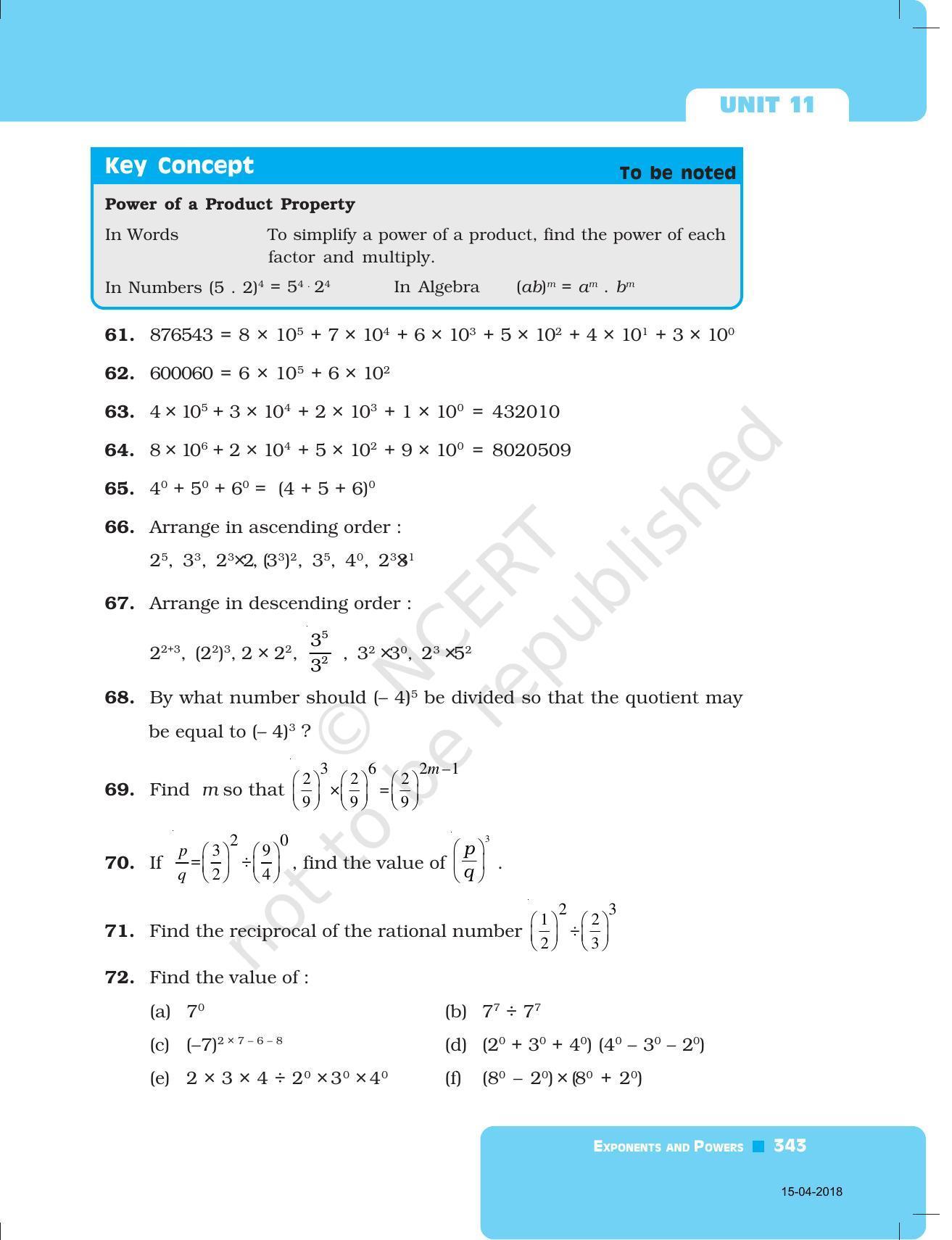 NCERT Exemplar Book for Class 7 Maths: Chapter 11- Exponents and Powers - Page 12