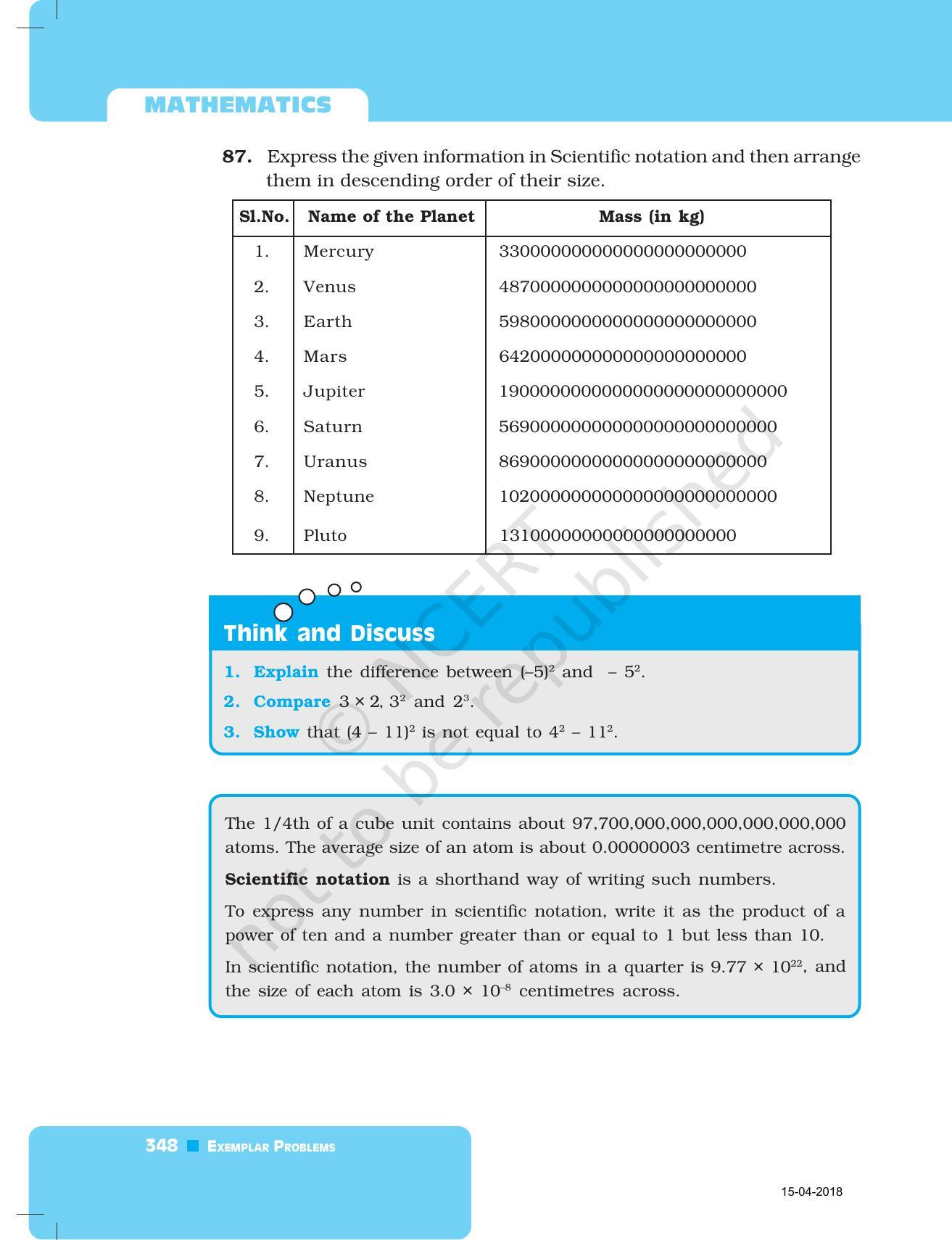 NCERT Exemplar Book for Class 7 Maths: Chapter 11- Exponents and Powers - Page 17