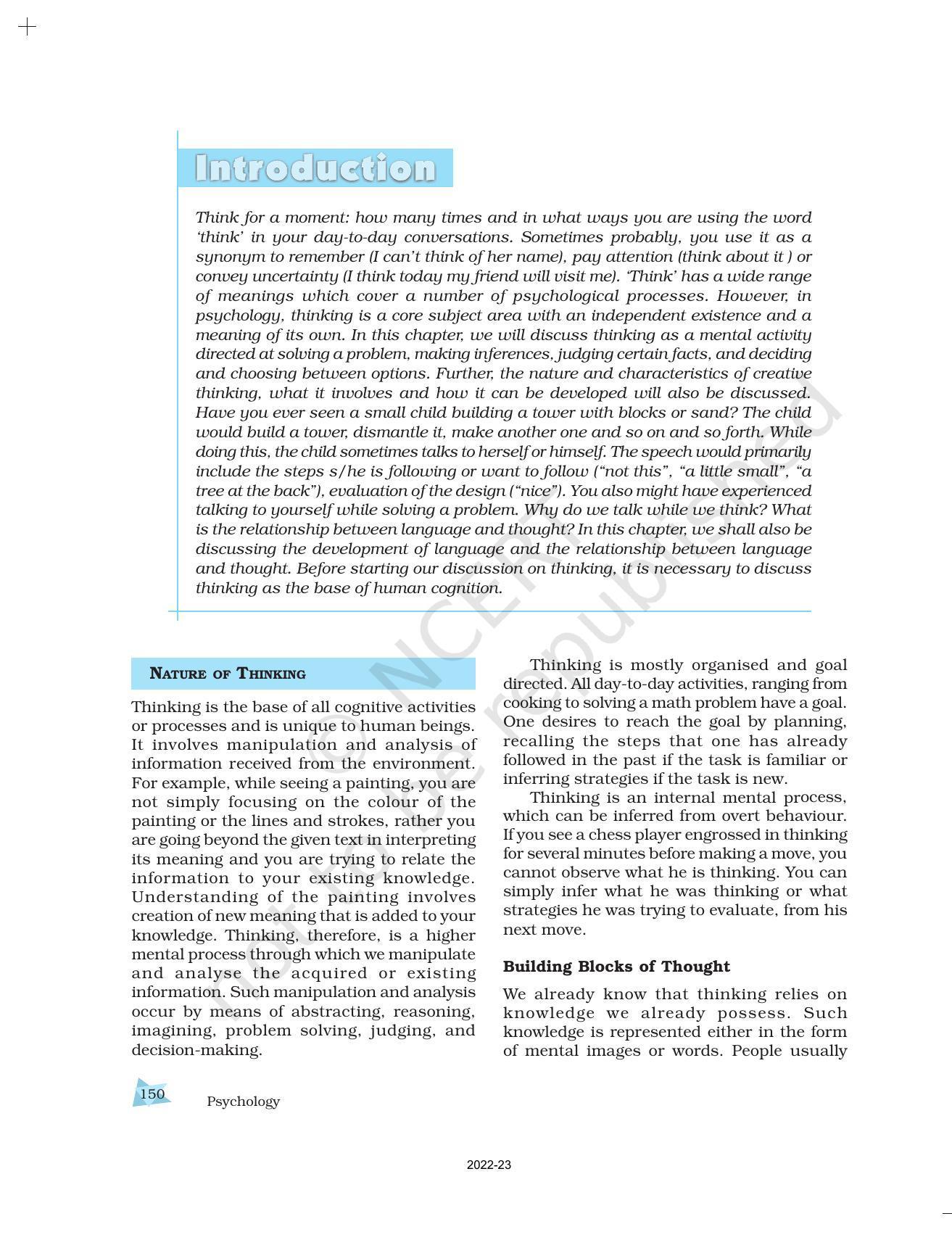 Ncert Book For Class 11 Psychology Chapter 8 Thinking
