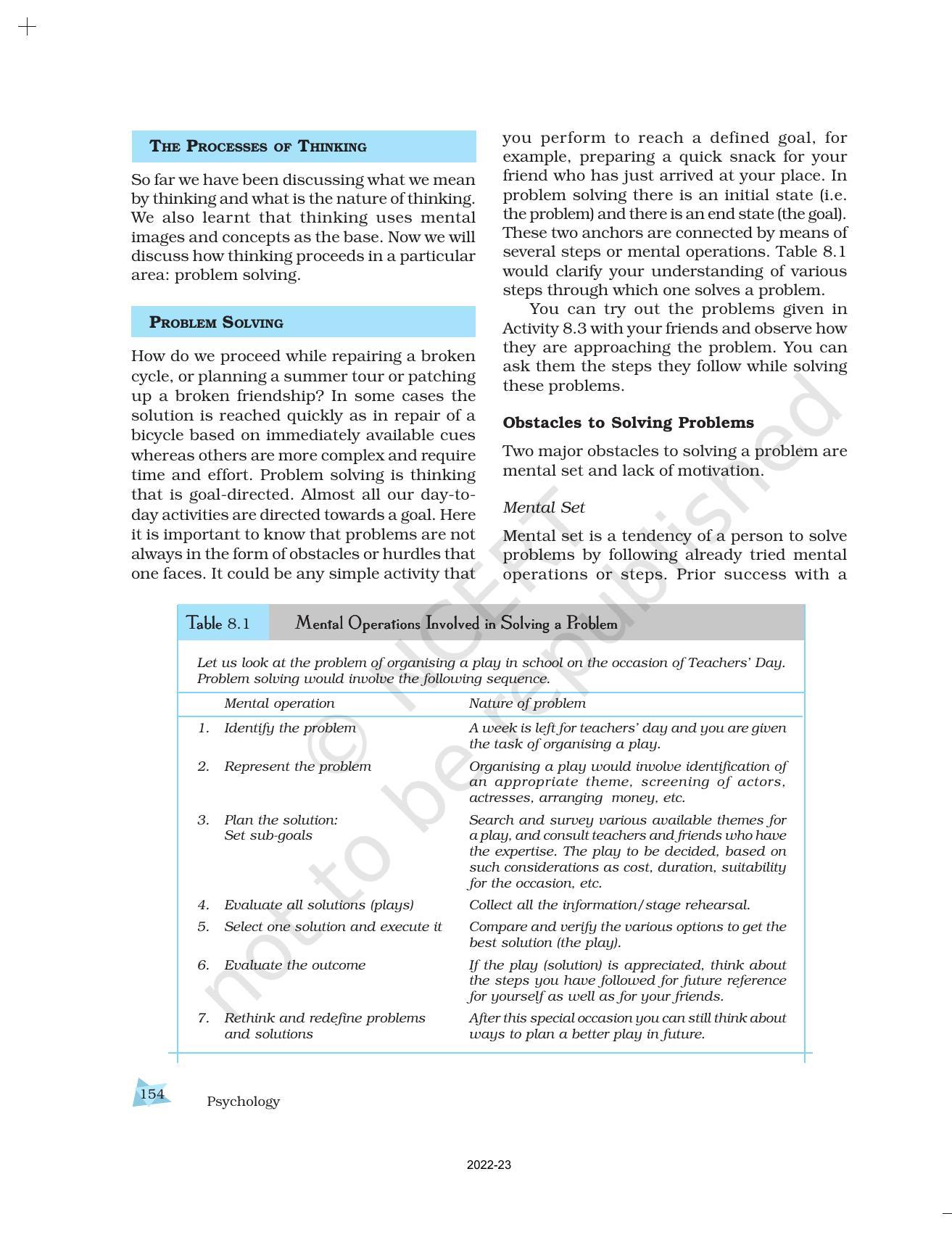 Ncert Book For Class 11 Psychology Chapter 8 Thinking