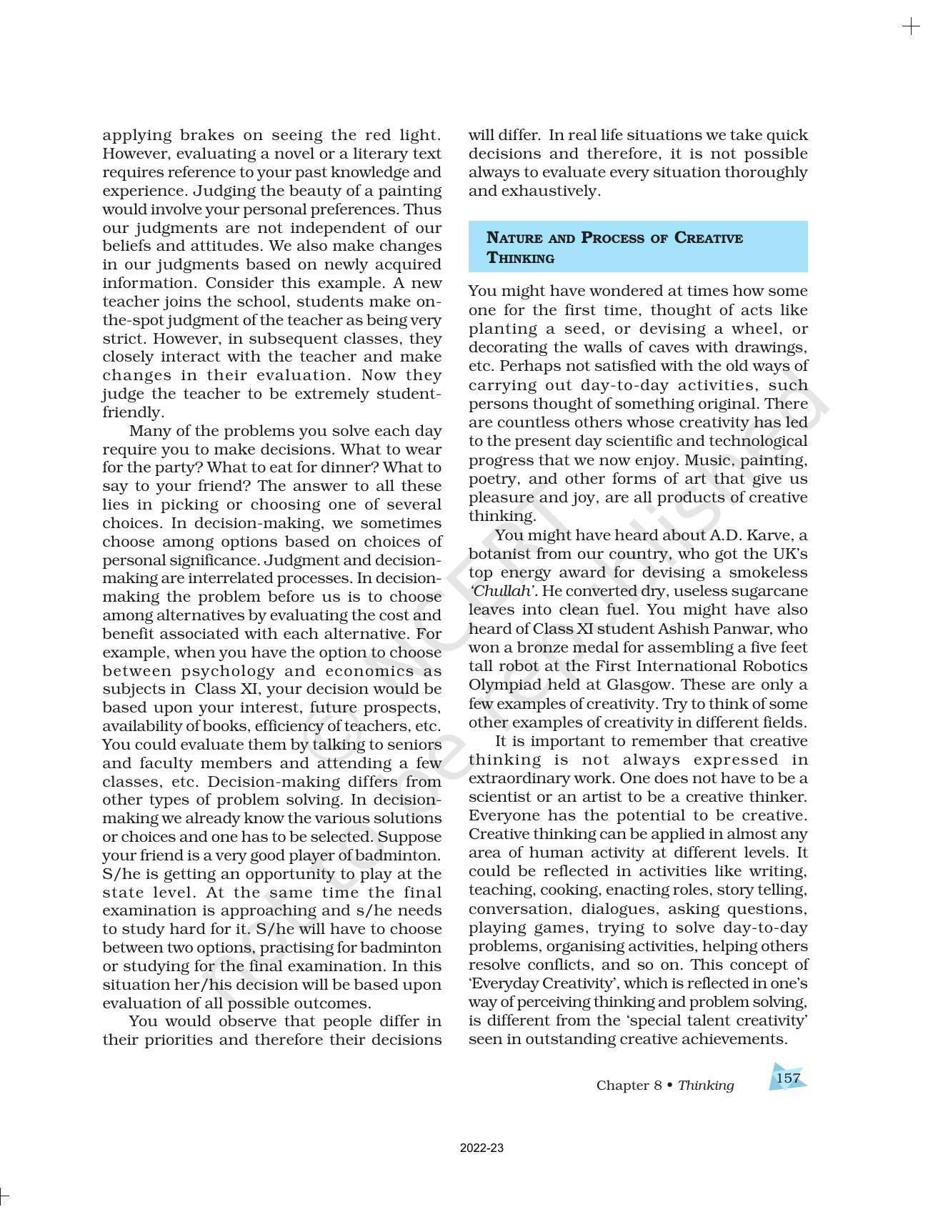 Ncert Book For Class 11 Psychology Chapter 8 Thinking