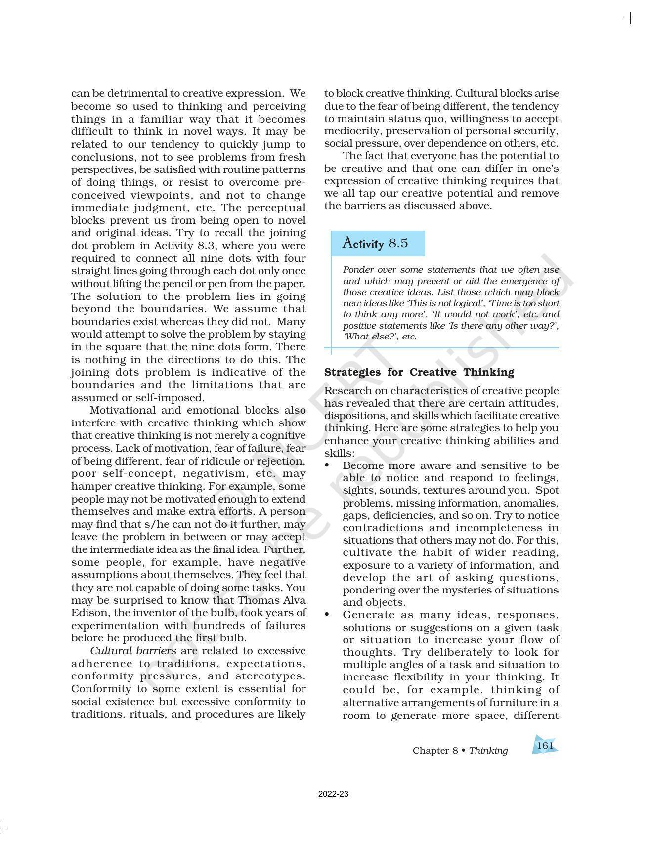 Ncert Book For Class 11 Psychology Chapter 8 Thinking