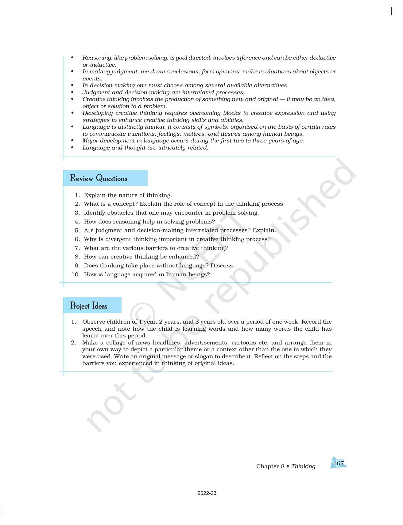 Ncert Book For Class 11 Psychology Chapter 8 Thinking