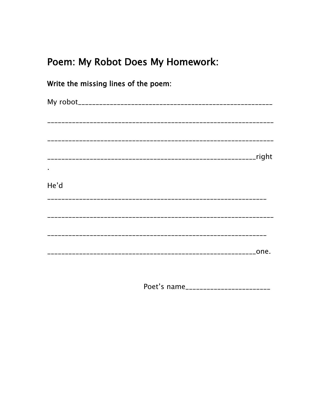 Worksheet for Class 4 English Assignment 122 My Robot Does my Homework - Page 1