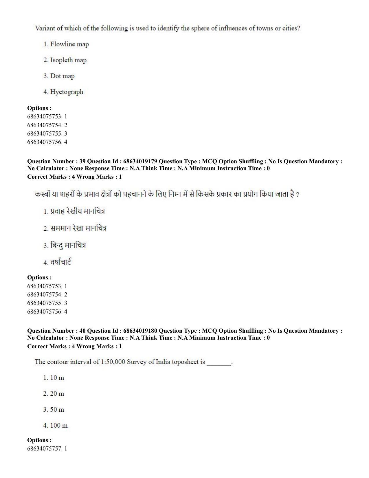 CUET PG 2023: COQP02 – Applied Geography and Geoinformatics(HINDI) - Shift 2 (13-06-2023) Question Paper  - Page 40