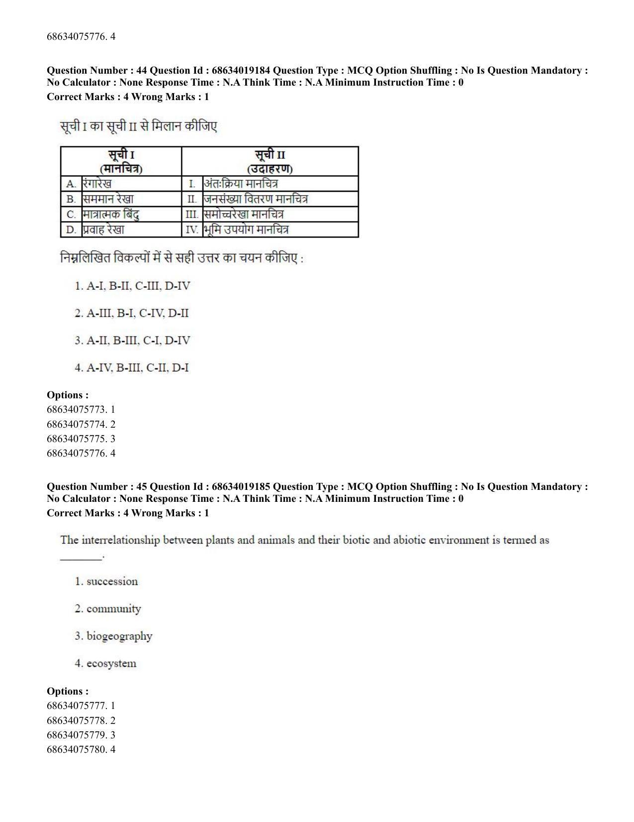 CUET PG 2023: COQP02 – Applied Geography and Geoinformatics(HINDI) - Shift 2 (13-06-2023) Question Paper  - Page 45