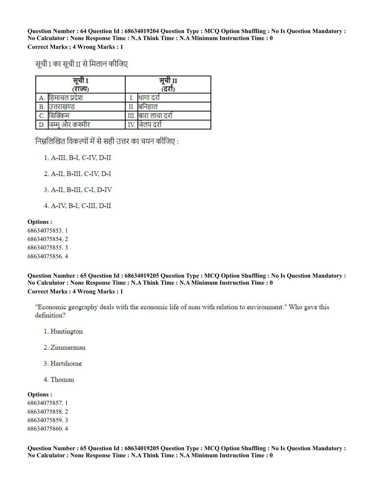 CUET PG 2023: COQP02 – Applied Geography and Geoinformatics(HINDI) - Shift 2 (13-06-2023) Question Paper  - Page 64