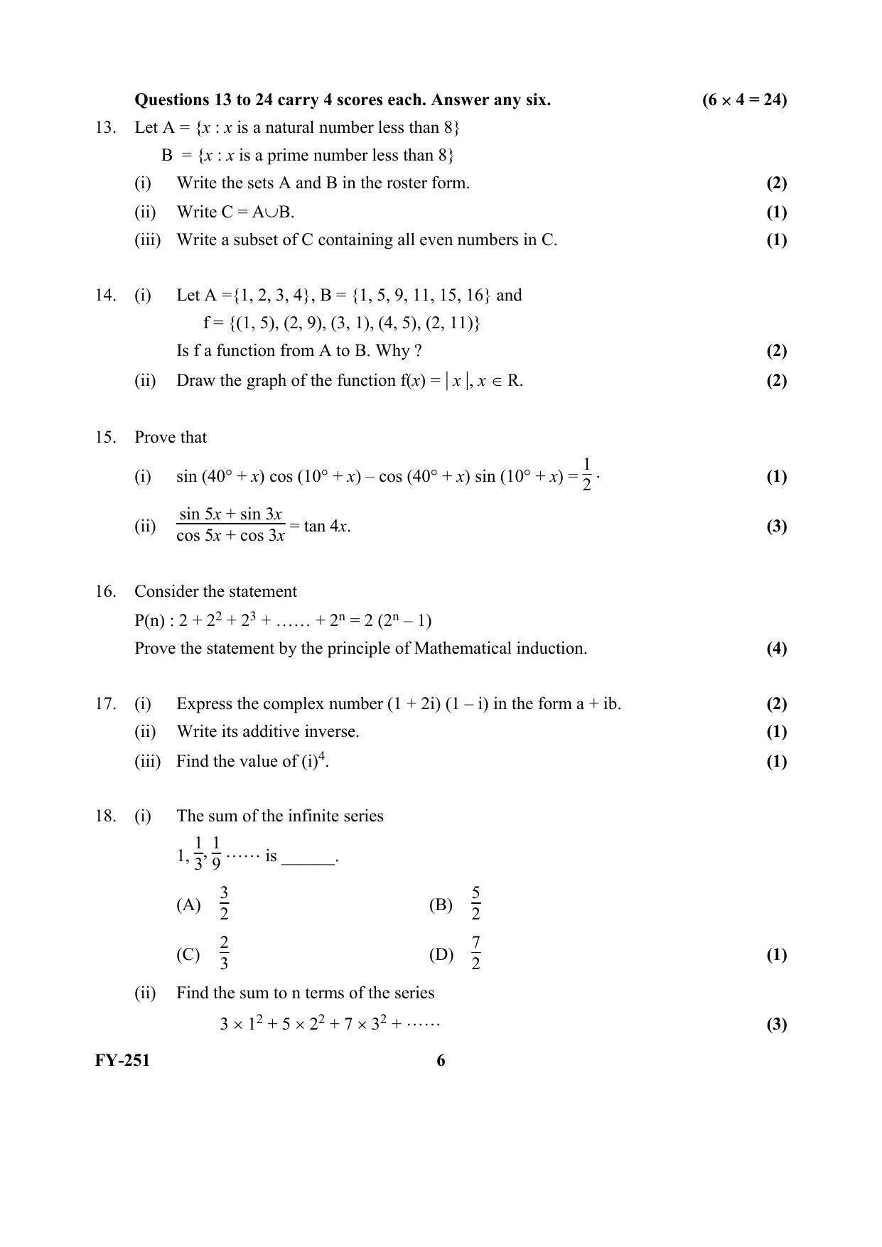 Kerala Plus One (Class 11th) Mathematics-Commerce (60 Score) Question Paper 2021 - Page 6