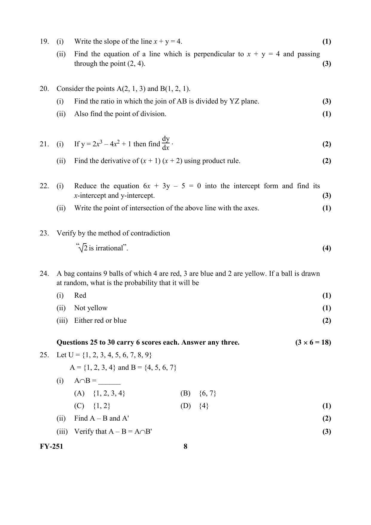 Kerala Plus One (Class 11th) Mathematics-Commerce (60 Score) Question Paper 2021 - Page 8